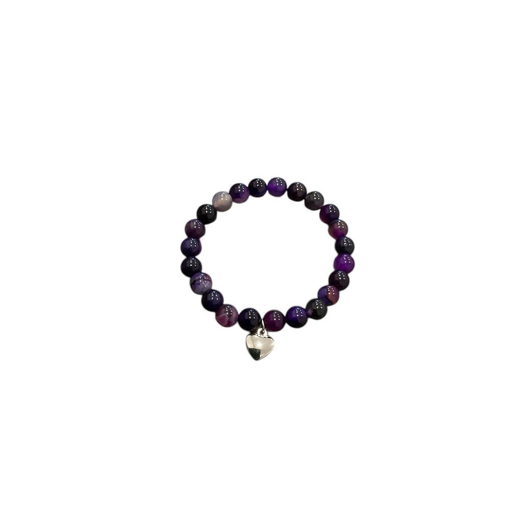 Purple beaded Bracelet with Heart Charm NWOT